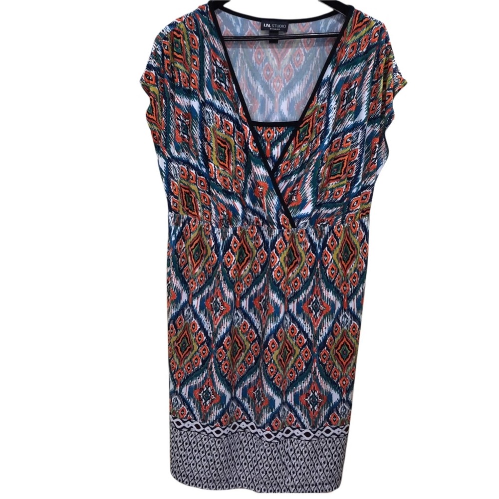 I.N. Studio Multi-Colored Women Midi Dress Size 18W